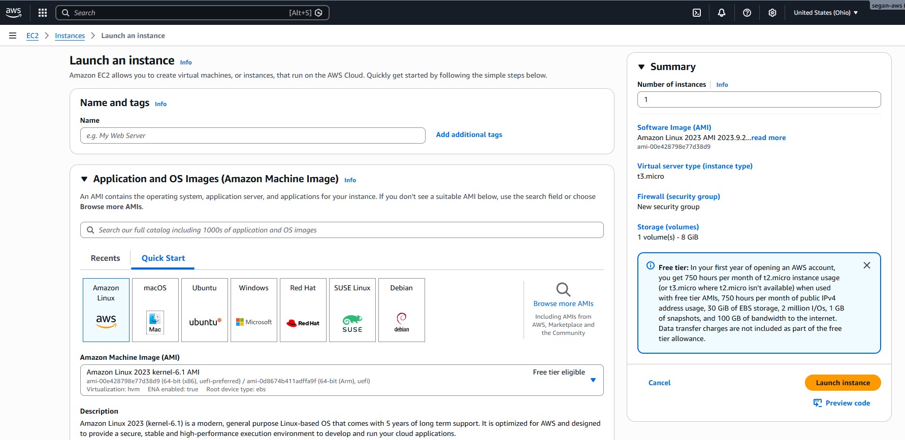 AWS EC2 > Instances > Launch an Instance Page