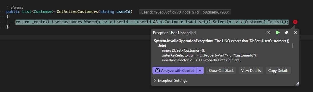 LINQ Expression Could Not Be Translated Exception