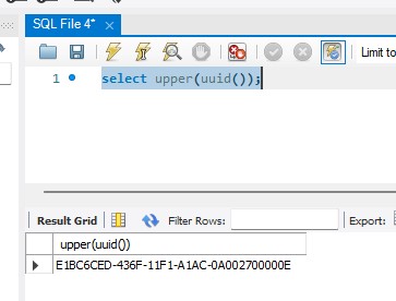 MySQL select upper(uuid()); query