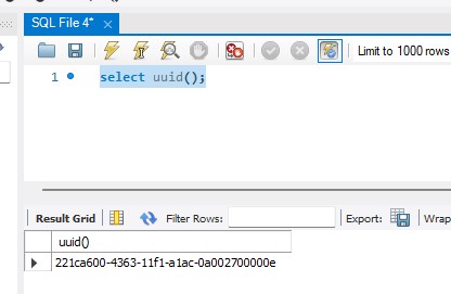 MySQL select uuid(); query