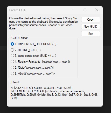 Visual Studio Create GUID Dialog