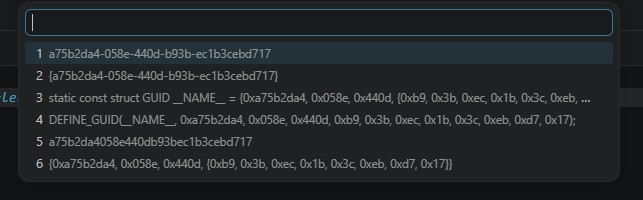 Visual Studio Code: Insert GUID Extension Options