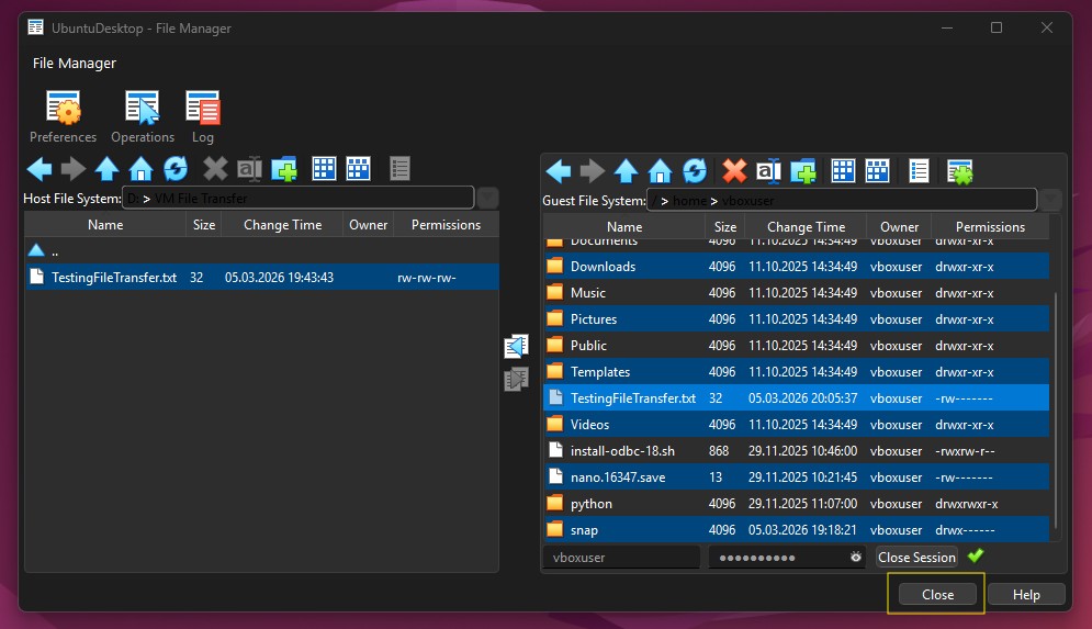 Click the Close Button to Close the Session