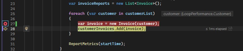 Breakpoint icon indicates condition set