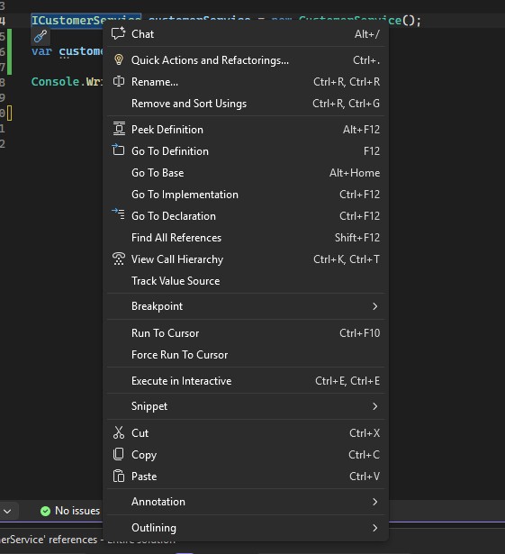Context Menu from Right-Click on Interface