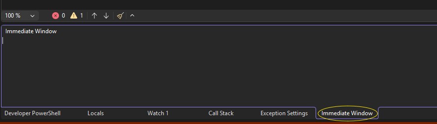 Immediate Window Tab.