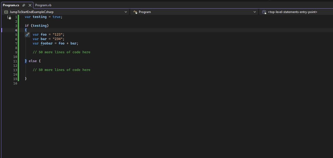 C# Example Showing Jump Ctrl + ] to Find Matching Delimiter