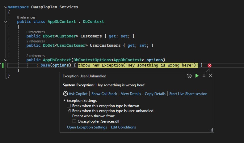 Unhandled Exception Reported by Visual Studio